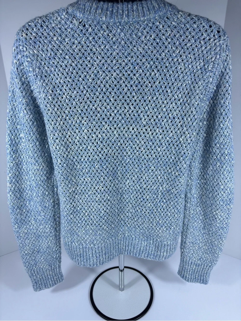 J.Crew Medium Blue Marled Textured Knit Sweater Crew Neck Cozy Cotton Blend Top